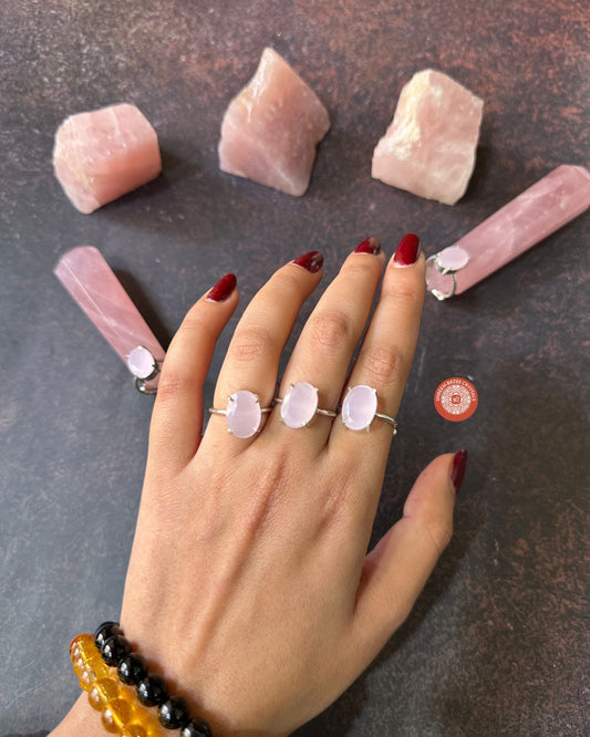 Rose quartz adjustable rings