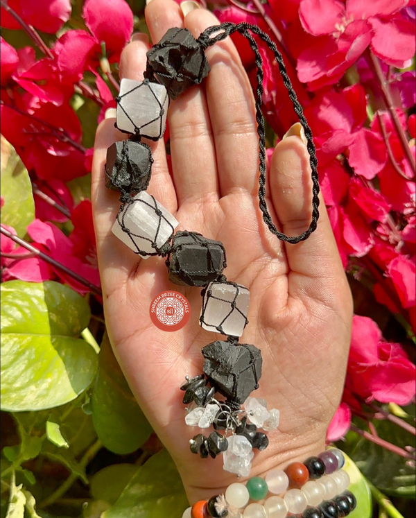 Black Tourmaline with Selenite Single Hanging