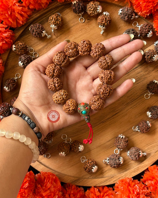 5 Mukhi Rudraksh Bracelet With Guru Bead