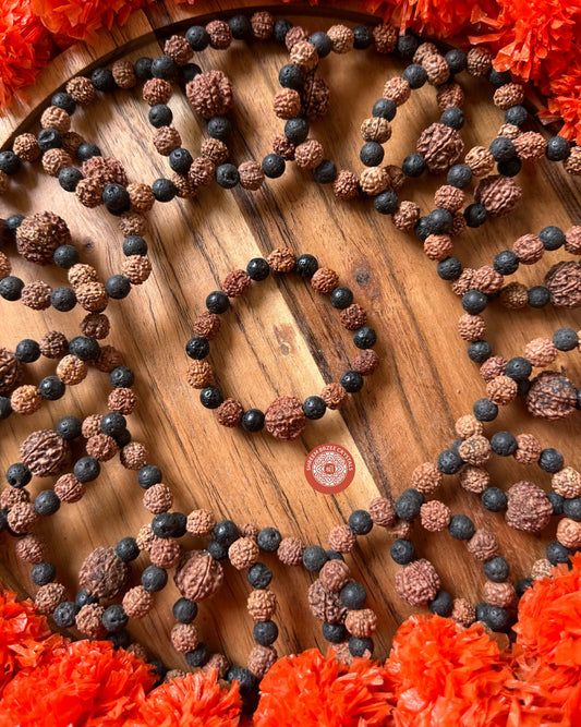 7 Mukhi Rudraksh With 5 Mukhi Rudraksh And Lava Stone Bracelet
