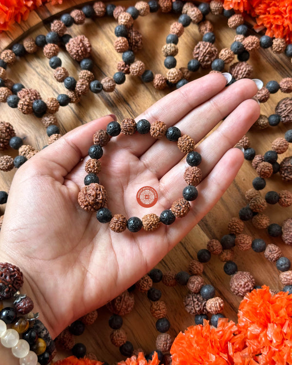 7 Mukhi Rudraksh With 5 Mukhi Rudraksh And Lava Stone Bracelet