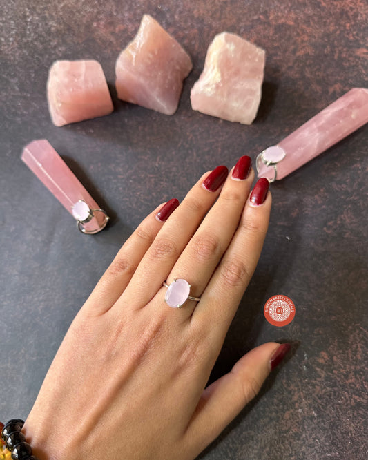 Rose quartz adjustable rings