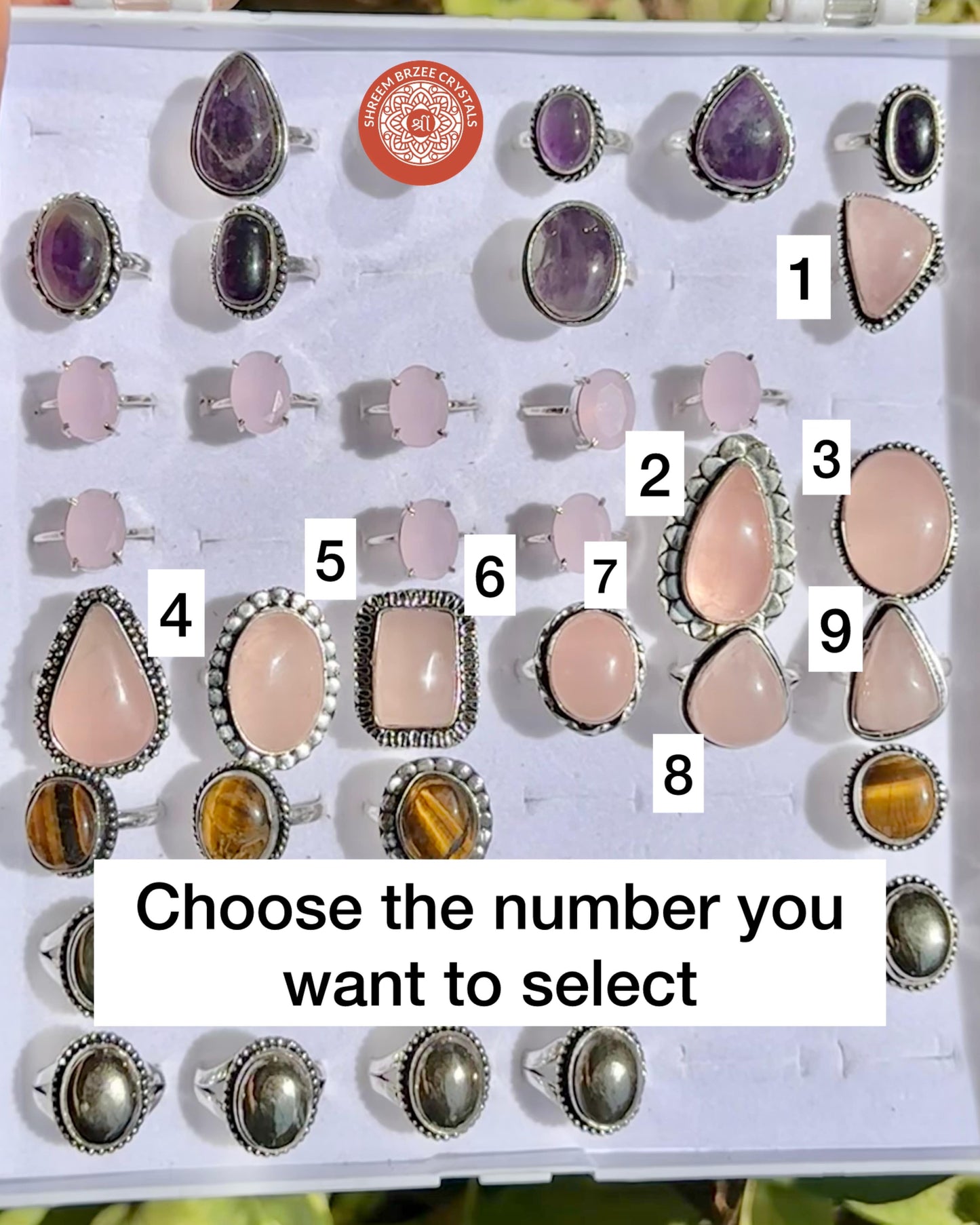 Rose quartz adjustable rings with design