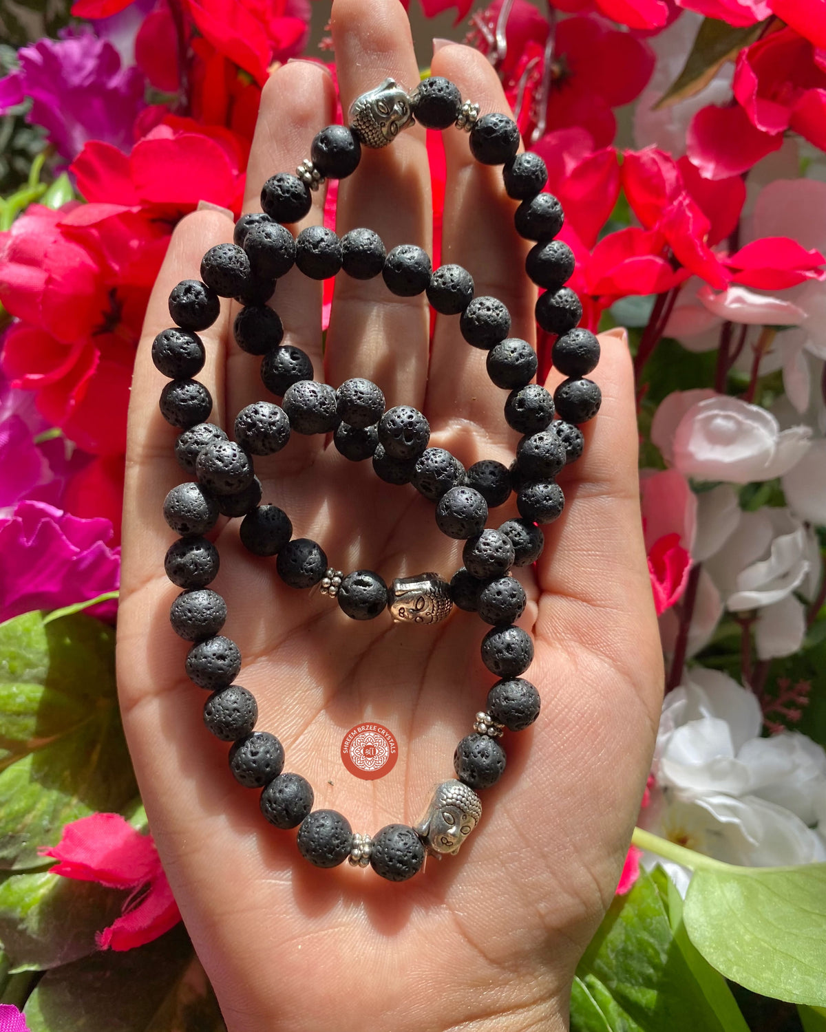 Lava stone bracelet with buddha charm