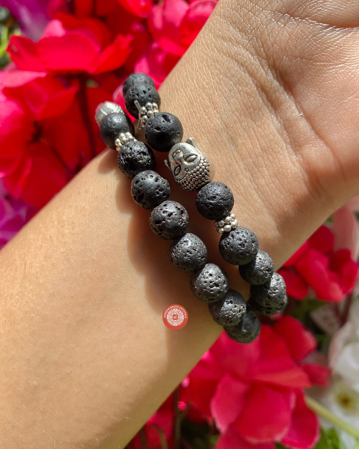 Lava stone bracelet with buddha charm